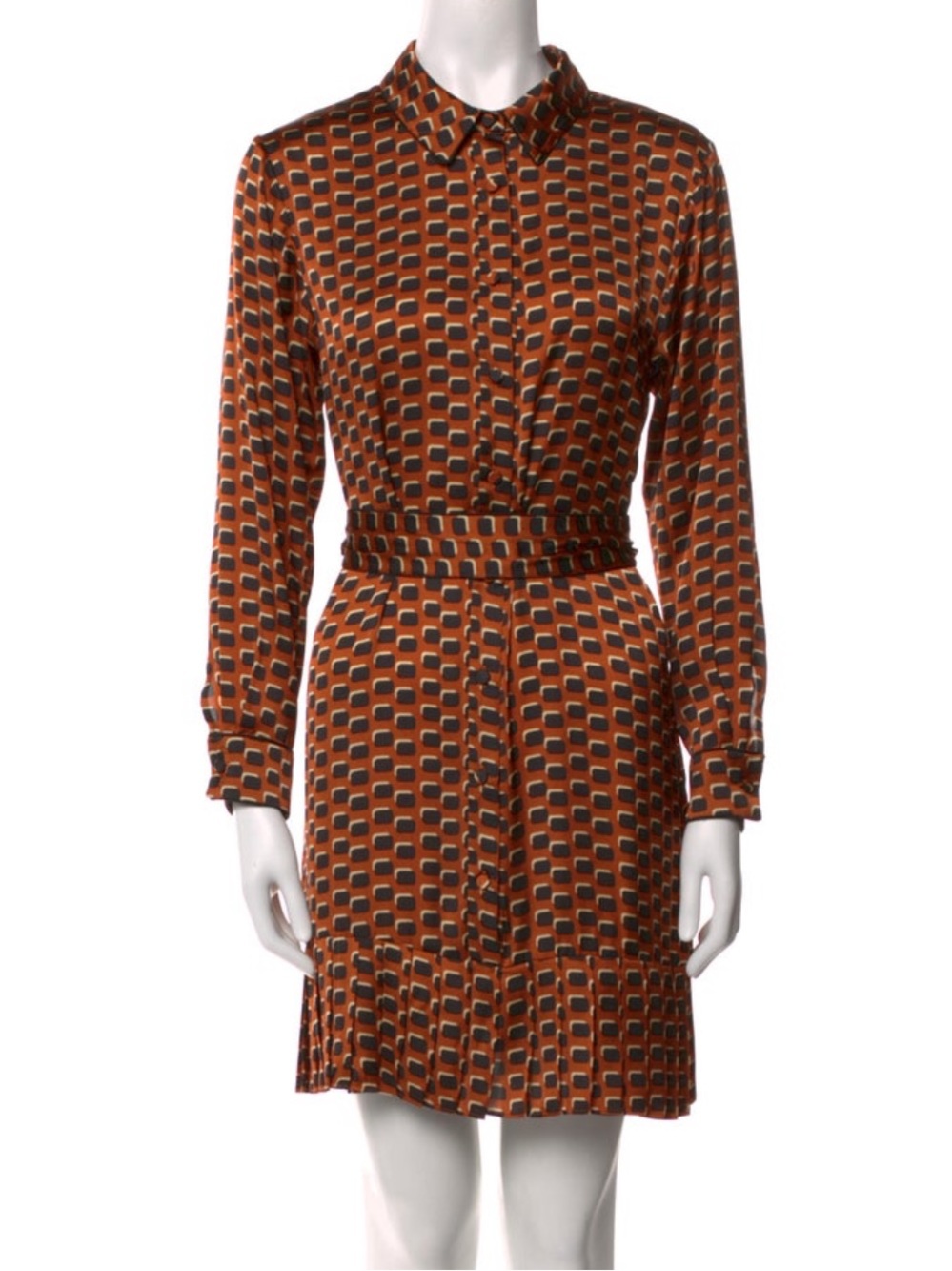 Alexis Burnt Orange Geometric Long-Sleeve Shirt Dress